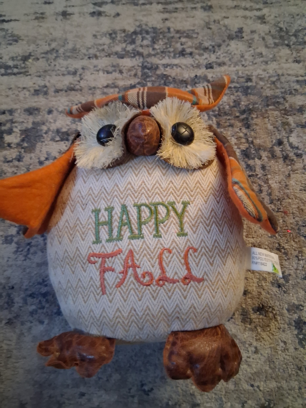 Autumn Orange 'Happy Fall' Owl Plush Decorative Accent